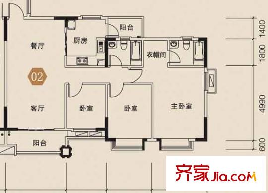 海駿達(dá)上苑1座標(biāo)準(zhǔn)層02單位 3室2廳2衛(wèi)1廚