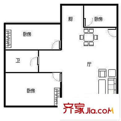容桂大道北小區(qū)戶型圖3室2廳戶型圖 3室2廳1衛(wèi)1廚