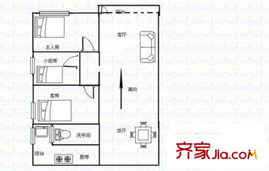 華苑大廈戶型圖三室兩廳戶型圖 3室2廳1衛(wèi)1廚