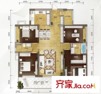 萬科金域?yàn)I江8號樓01單元 147平方米（套內(nèi)） 4室2廳2衛(wèi)1廚
