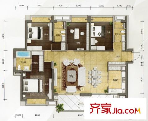 萬科金域?yàn)I江8號樓02/03單元 157平方米（套內(nèi)） 4室2廳3衛(wèi)1廚