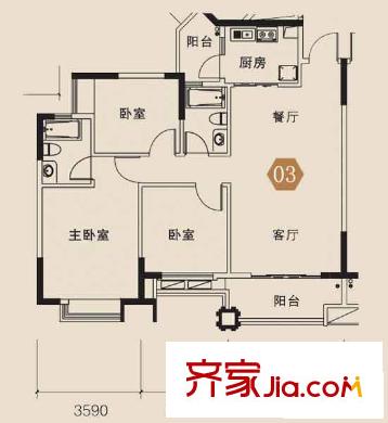 海駿達(dá)上苑1座標(biāo)準(zhǔn)層03單位 3室2廳2衛(wèi)1廚