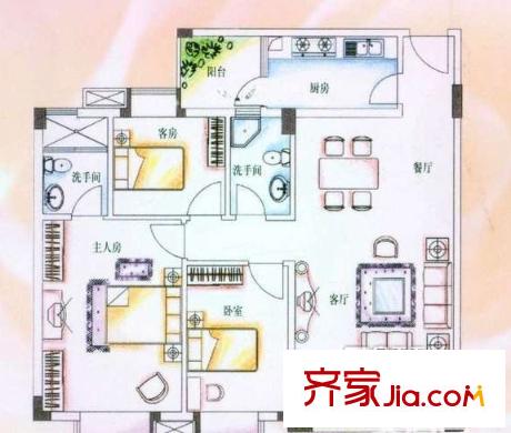 solo國際公寓戶型圖3室2廳戶型圖 3室2廳2衛(wèi)1廚