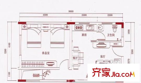 順德順雅名筑戶型圖2室戶型圖 2室2廳1衛(wèi)1廚