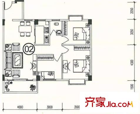 翠園雅居戶型圖11棟02單元 3室2廳1衛(wèi)1廚