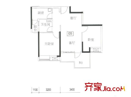 保利西雅圖12/13棟05單元 約77平方米 3室2廳1衛(wèi)1廚