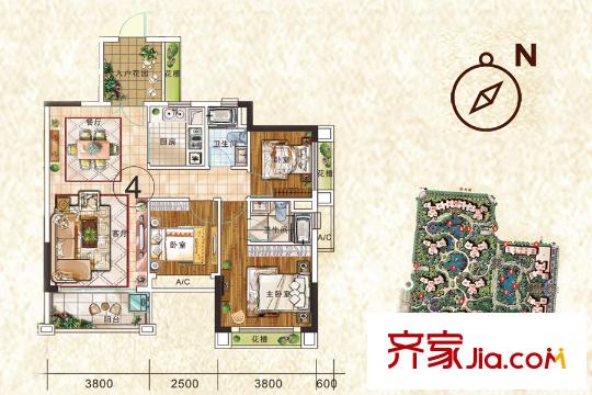 和豐穎苑20座04單元 94平方米 3室2廳2衛(wèi)1廚