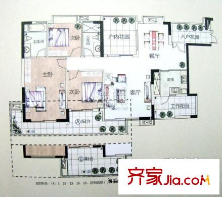 海悅凌江美墅戶型圖4室2廳戶型圖 4室2廳2衛(wèi)1廚