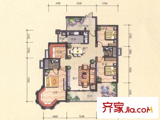 凰樵假日2座1號樓（05+06）單位184平方米 4室2廳2衛(wèi)1廚