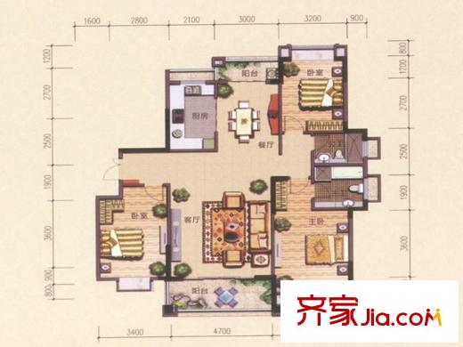 凰樵假日3座2號樓02單位147平方米 3室2廳2衛(wèi)1廚