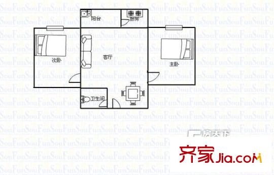 華景樓戶型圖2室2廳戶型圖 2室2廳1衛(wèi)1廚
