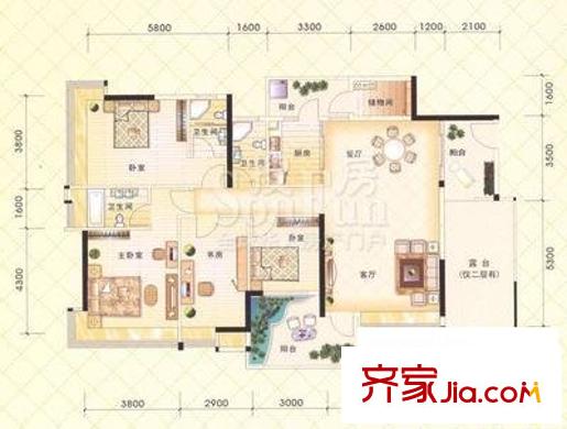 桂東苑戶型圖兩室一廳戶型圖 2室1廳1衛(wèi)1廚