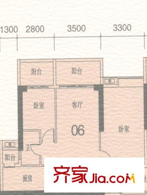 地鐵金融城戶型圖A3棟7-27層06戶型 2室2廳1衛(wèi)1廚
