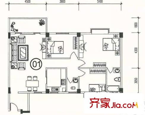 翠園雅居戶型圖3室2廳 戶型圖 3室2廳1衛(wèi)1廚