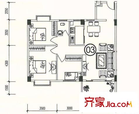 翠園雅居戶型圖11棟03單元 3室2廳1衛(wèi)1廚