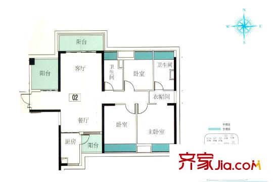 保利西雅圖6、17棟02戶型約120平方米 4室2廳2衛(wèi)1廚