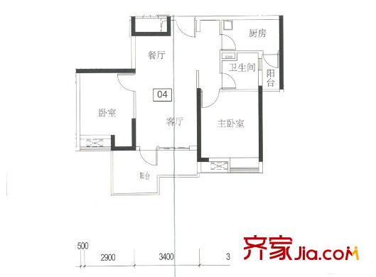 保利西雅圖12/13棟04單元 約77平方米 3室2廳1衛(wèi)1廚