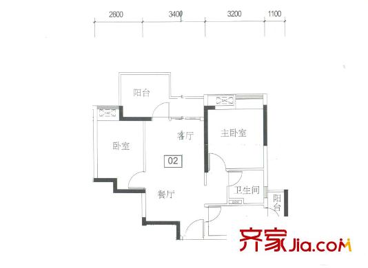 保利西雅圖12/13棟02單元 約72平方米 3室2廳1衛(wèi)1廚