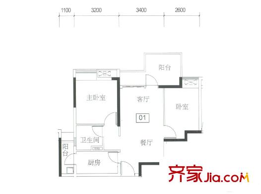 保利西雅圖12/13棟01單元 約72平方米 3室2廳1衛(wèi)1廚
