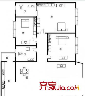 濱江名苑二期戶型圖3室戶型圖 3室2廳2衛(wèi)1廚