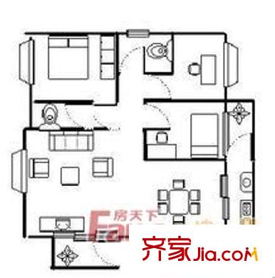 建安街教師樓戶型圖2室2廳 戶型圖 2室2廳1衛(wèi)1廚