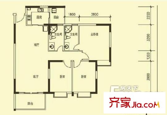疊平方米小區(qū)戶型圖3室2廳戶型圖 3室2廳2衛(wèi)1廚