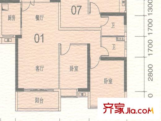 地鐵金融城戶型圖2室2廳戶型圖 2室2廳1衛(wèi)1廚