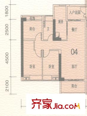地鐵金融城戶型圖A3棟7-27層04戶型 2室2廳1衛(wèi)1廚