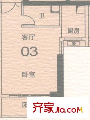 地鐵金融城戶型圖A3棟7-27層03戶型 1室1廳1衛(wèi)1廚