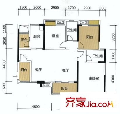 桂南銀都銀安閣2座01戶型 116平方米 3室2廳2衛(wèi)1廚