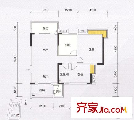 桂南銀都銀居閣1座01戶型 91平方米 3室2廳1衛(wèi)1廚