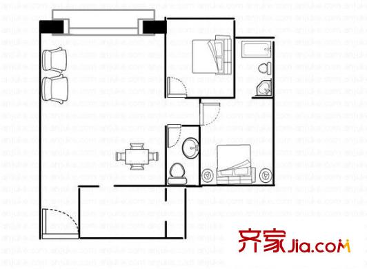 華啟平方米灣戶型圖2室1廳 戶型圖 2室1廳2衛(wèi)1廚