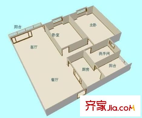 置德豪庭戶型圖兩室一廳戶型圖 2室1廳1衛(wèi)1廚