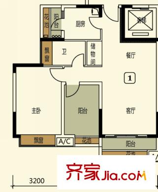 長信銀灣2座01單位 1室2廳1衛(wèi)1廚