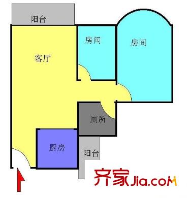 嘉禾居戶型圖兩室一廳戶型圖 2室1廳1衛(wèi)1廚