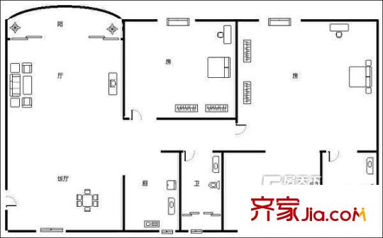 聚華苑戶型圖3室2廳戶型圖 3室2廳2衛(wèi)1廚