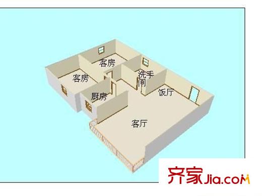 置德豪庭戶型圖兩室一廳戶型圖 2室1廳1衛(wèi)1廚