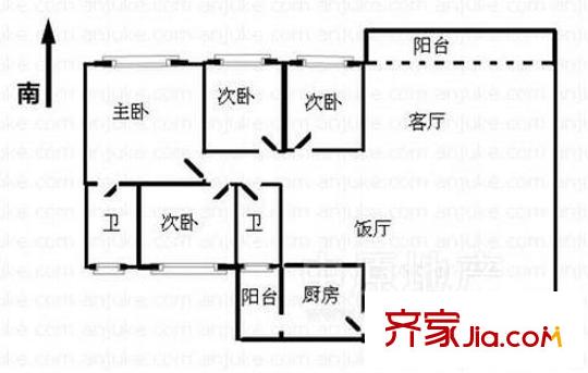 雍景豪園湖岸大宅戶型圖4室2廳2衛(wèi)1廚 