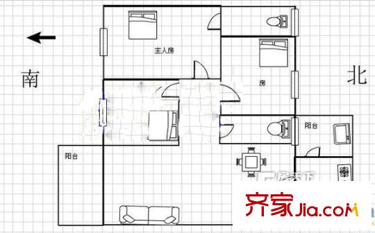 園東南樓9號(hào) 3室 戶型圖