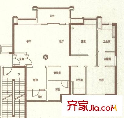 保利中環(huán)廣場(chǎng)第5大道7、8座02戶(hù)型 2室2廳2衛(wèi)1廚