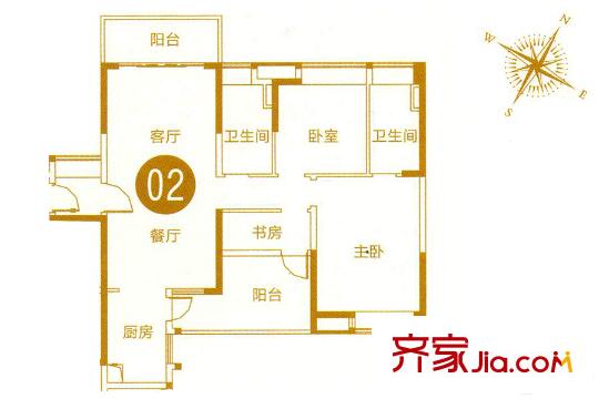 保利中環(huán)廣場(chǎng)A11-7座02戶(hù)型約118平方米 3室2廳2衛(wèi)1廚