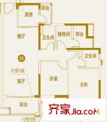 保利中環(huán)廣場(chǎng)第5大道1座03戶(hù)型 3室2廳2衛(wèi)1廚