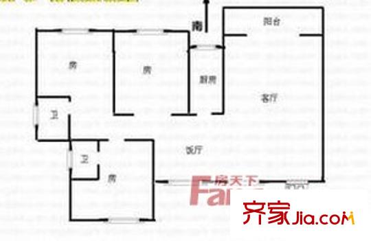 保利奧爾公寓戶型圖3室2廳 3室2廳2衛(wèi)1廚