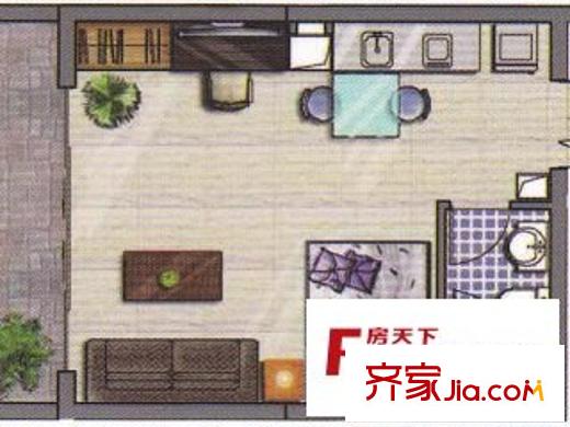 保利奧爾公寓 1室 戶型圖