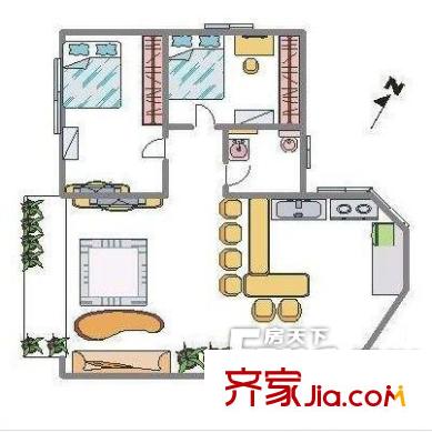 百富樓戶型圖2室戶型圖 2室2廳2衛(wèi)1廚