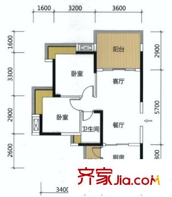 桂南銀都銀安閣2座04戶型 74平方米 2室2廳1衛(wèi)1廚