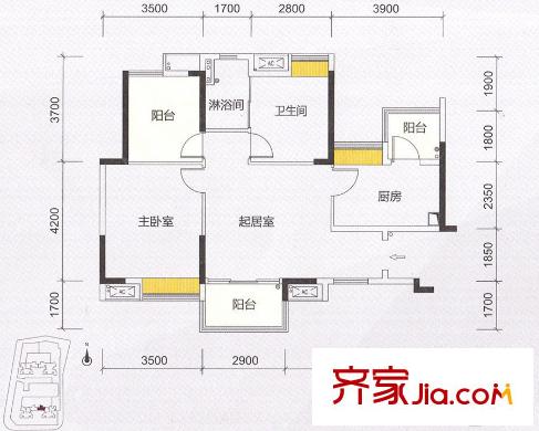 桂南銀都銀居閣1座04戶型 91平方米 3室2廳1衛(wèi)1廚