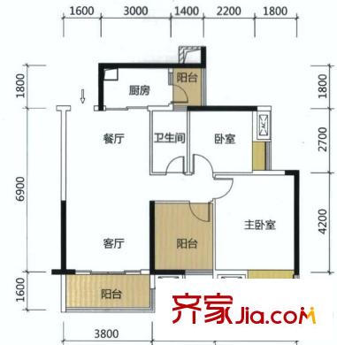 桂南銀都銀安閣2座02戶型 93平方米 3室2廳1衛(wèi)1廚