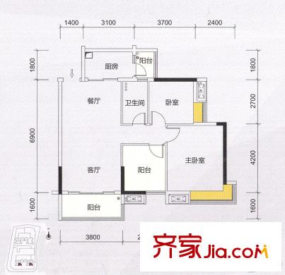 桂南銀都銀居閣1座02戶型 92平方米 3室2廳1衛(wèi)1廚