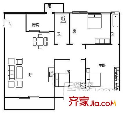 桂江樓 3室 戶(hù)型圖